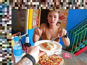 Pizza before making a homemade sex tape with his busty Asian girlfriend