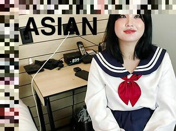 POV video of Jooni Kim sucking a large white dick of a stranger