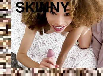Skinny ebony slut Cecilia Lion moans during hardcore fucking
