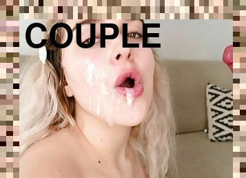 Cum in mouth ending after passionate fucking with a horny GF