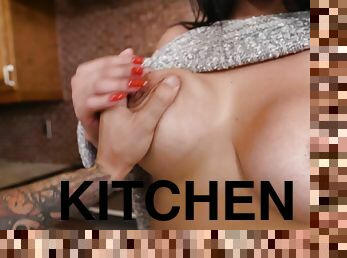 Kitchen blowjob and cock riding with big boobed Cristal Caraballo