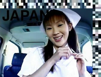 Closeup video of cute Mari Yamada giving a sloppy BJ in the car