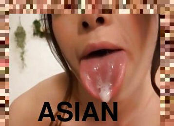 Cute Asian chick drops on her knees to suck a dick in POV