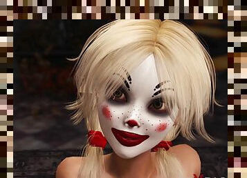 Joker bangs rough a cute sexy blonde in a clown mask in the abandoned room