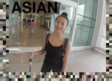 Trimmed pussy Asian cutie Sharon Lee gets fucked in the public place