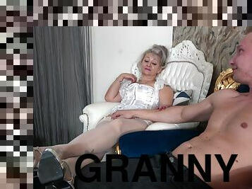 Dirty granny opens her legs to be fucked by a younger lover