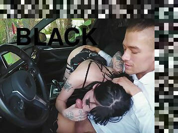 Brunette slut Charlotte Sartre sucks dick in the car and fucks at home