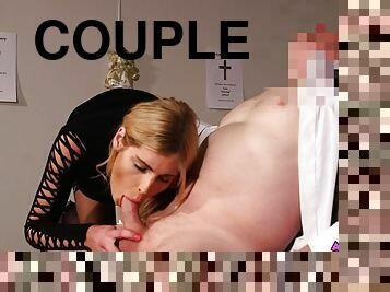 Blonde hottie Mandy Slim shows off her cock sucking technique