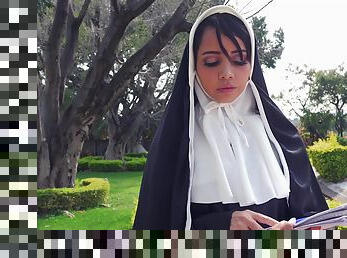 Naughty nun Yudi Pineda plays with a dildo and gets fucked by a priest
