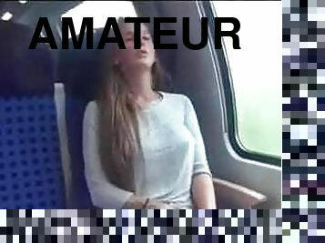 Slutty Ex GF play with pussy on train