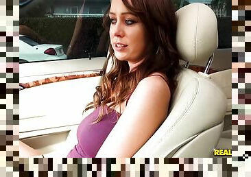Lovely brunette with perfect tits having a nice car ride