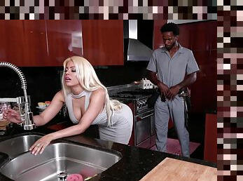 Horny blondie Luna Star teases a black man and rides his dick