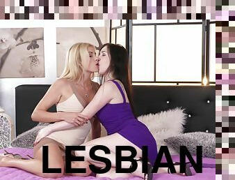 Moaning lesbian babes make each other cum while doing 69 pose