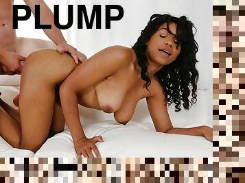 Plump bosomy Jena J Foxx is galloping on white thing