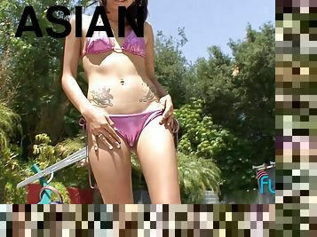 Cute Asian teen Zoey Bennett in sexy bikini loves a hard dick