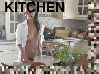 Jess couldn't wait to ride her well-endowed lover in the kitchen