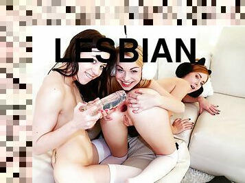 énorme, anal, lesbienne, sexe-de-groupe, butin, trio, douce, gode