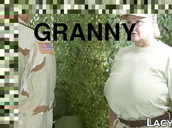 Huge tit's granny in army now
