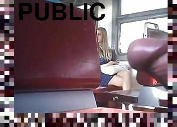 Blonde in train watch on dick flash