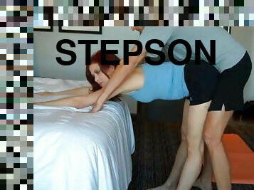 Stepson watch how stepmom doing yoga and fuck her