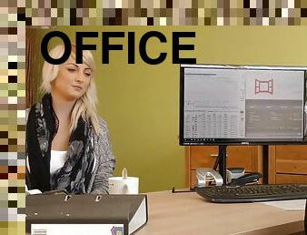 Nice young lady gives a head and spreads legs in loan office