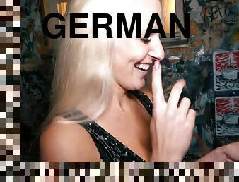 German skinny blonde street bitch pick up and public fuck