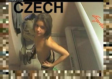 Nude Czech girl in solarium