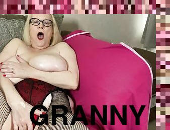 Old Granny In Skimpy Bra Panties And Fishnets