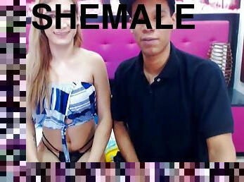 Shemale was happy while chatting with her boyfriend and they will having an ass fucking