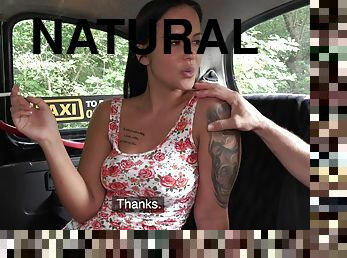 Natural tits Jennifer Mendez moans while a taxi driver fucks her