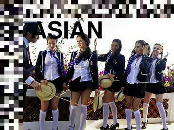 Asian model Katana in miniskirt fucked from behind by a stranger