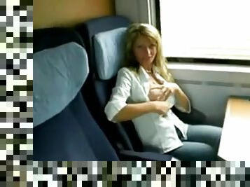 Horny blonde girlfriend has sex on the train