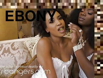 Exotic ebony lesbians in hot white lingerie