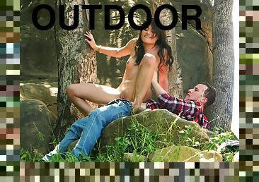 Outdoor sex in the local woods with small tits girl Adria Rae