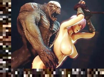 Cute 3D babes shagged deeply by huge one-eyed snake devil