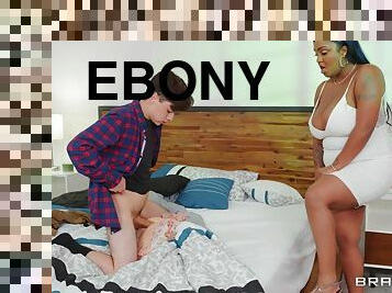 Big ebony girl Layton Benton fucked laying on her back and cum on face
