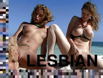 Lesbian threesome with Tarra White on the beach is amazing