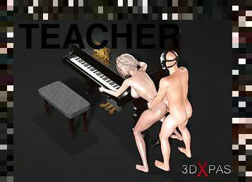 Piano. Classboy in the skull mask fucks hard a female pianist teacher