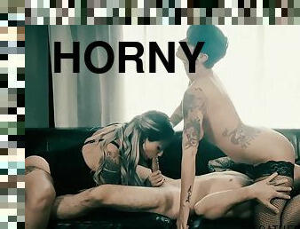 Super Horny Threesome Sex With Tattooed Bitches