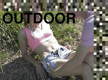Slender sporty teen babe Raisa pounded outdoors hardcore