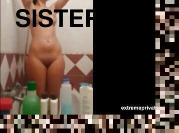 Quick morning showering my 20 old sister Gina recorded with the hidden camera.