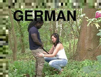 en-plein-air, amateur, interracial, ados, allemand, couple, jeans, forêt