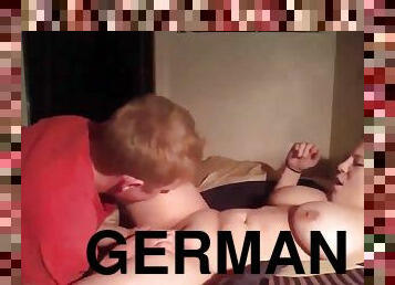 Blonde man fucks his bbw brunette german mom after he licks her fresh shaved meaty pussy