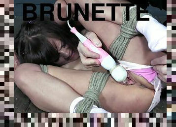 Petite brunette slut Kiki Cali abused with her hands tied