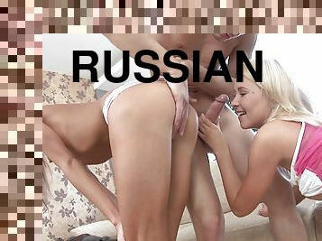 Russian MMF threesome with teen babes Vikki B and Tiffany H