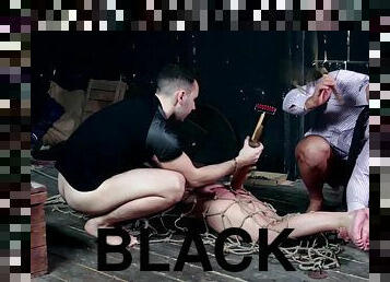 Submissive slut Kristy Black gets her feet and pussy abused in bondage