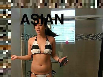 Asian MILF babe Sonia Lei gets her face covered with cum in the shower