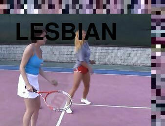 Girl on girl action with Anabelle and Chrissy Fox on the tennis court