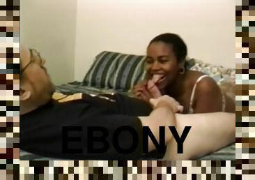 Chubby ebony teen Viva gets cum all over herself after a blowjob