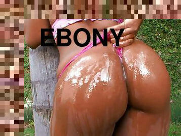 Oiled up nice ebony ass of Mariah Kakes pounded doggy style